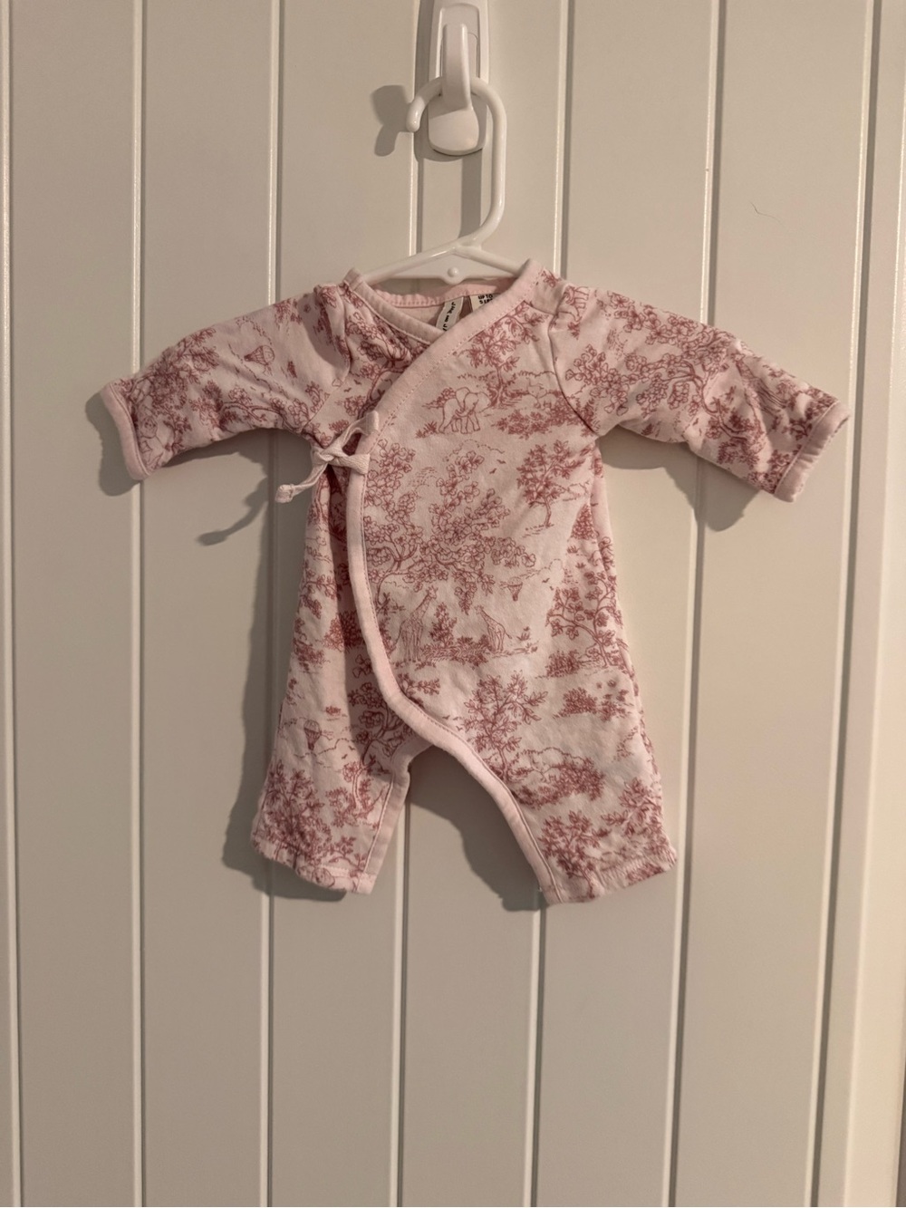Janie and Jack Pink Toile Kimono Romper Newborn Up to 5 lbs Organic Cotton